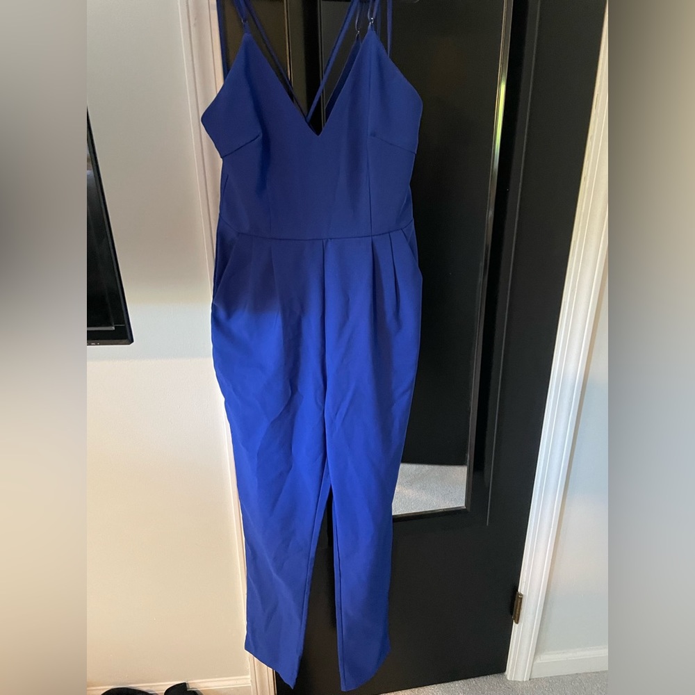 Jumpsuit. Open back. Pockets. Royal blue